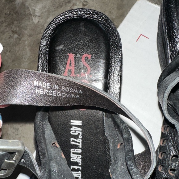 New A.S.98 Normie Wedge Black Leather Sandals Size 38 - Picture 5 of 7